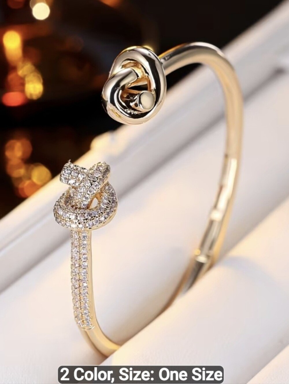 🪢🪢NEW🪢🪢GORGEOUS!! CZ Double KNOT Bangle Bracelet In GOLD Plating